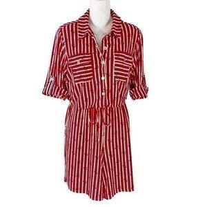 Tommy Hilfiger Red White Stripe Anchor Print Drawstring Romper AA12